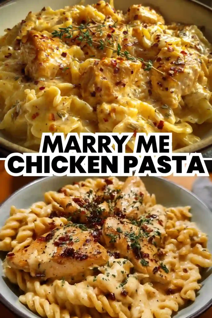 creamy pasta with pan-seared chicken, herbs, and red pepper flakes in a bowl