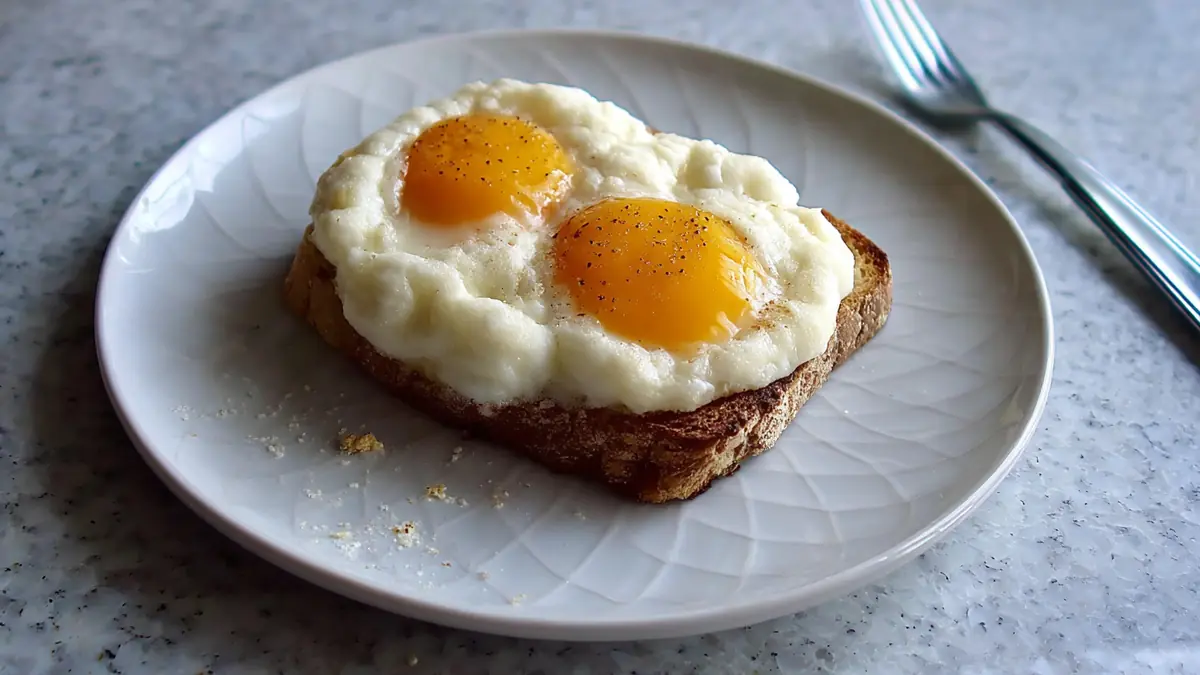 fluffy cloud eggs on toast with chives and cracked pepper