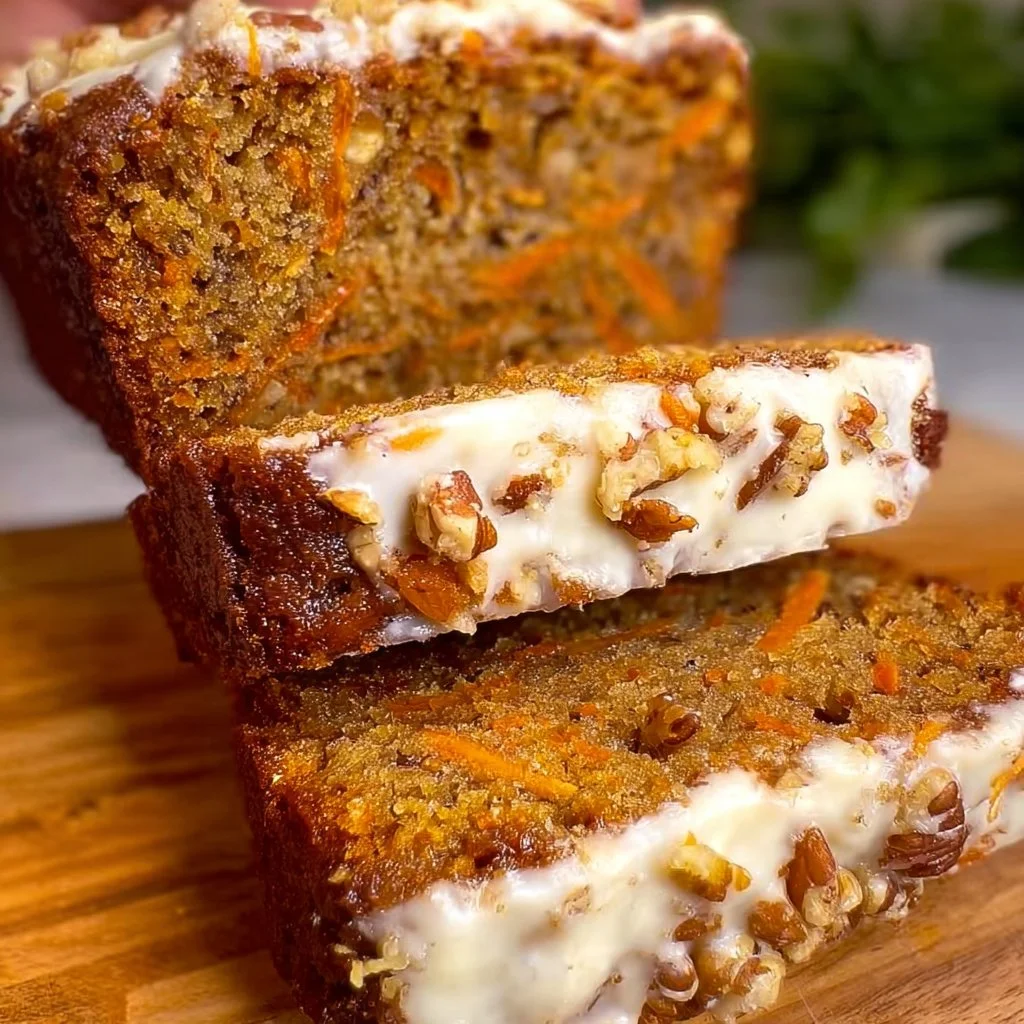 Deliciously moist carrot cake banana bread with cream cheese frosting