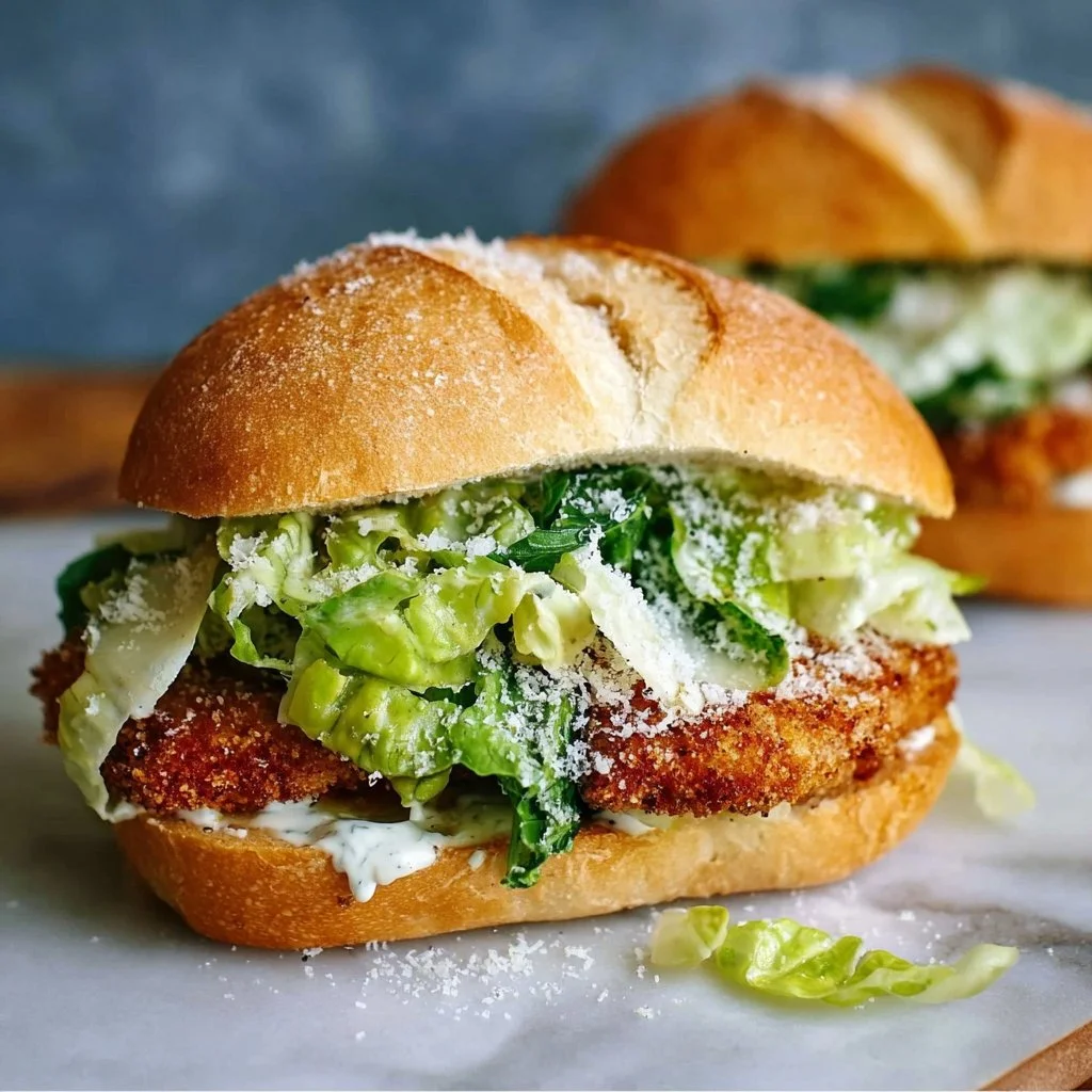 Crispy Chicken Caesar Sandwich with lettuce, cheese, and Caesar dressing