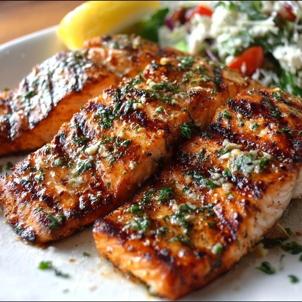 Delicious grilled salmon fillet served with a side of vegetables