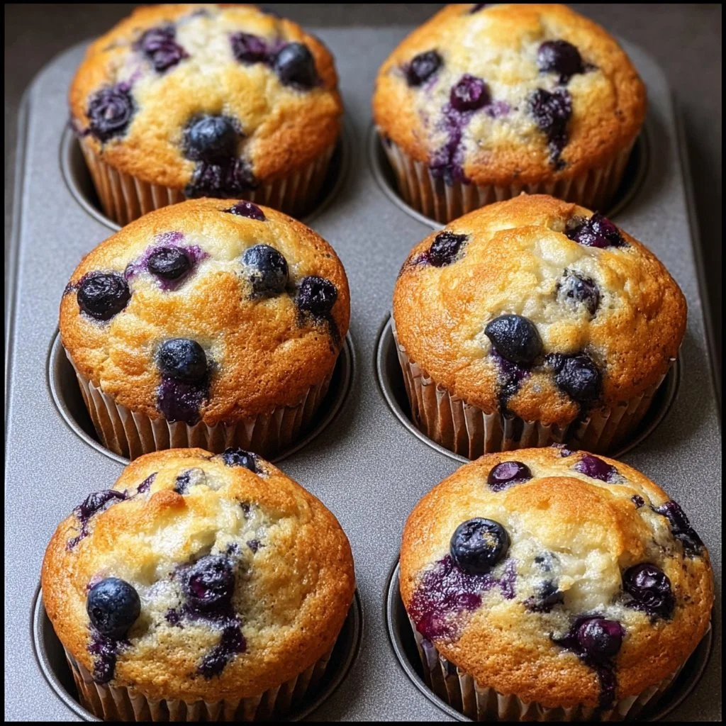 Homemade blueberry protein muffins fresh out of the oven