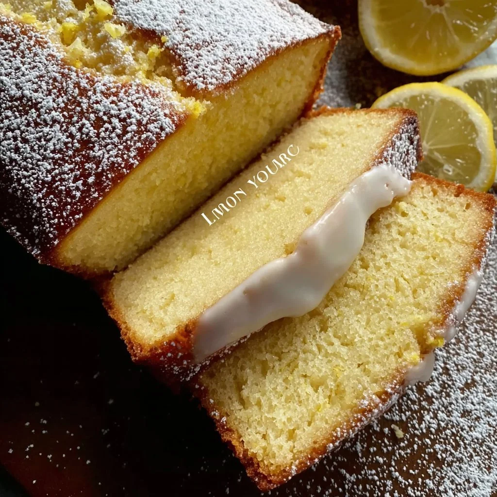 A slice of delicious Lemon Yogurt Cake topped with lemon zest on a white plate.