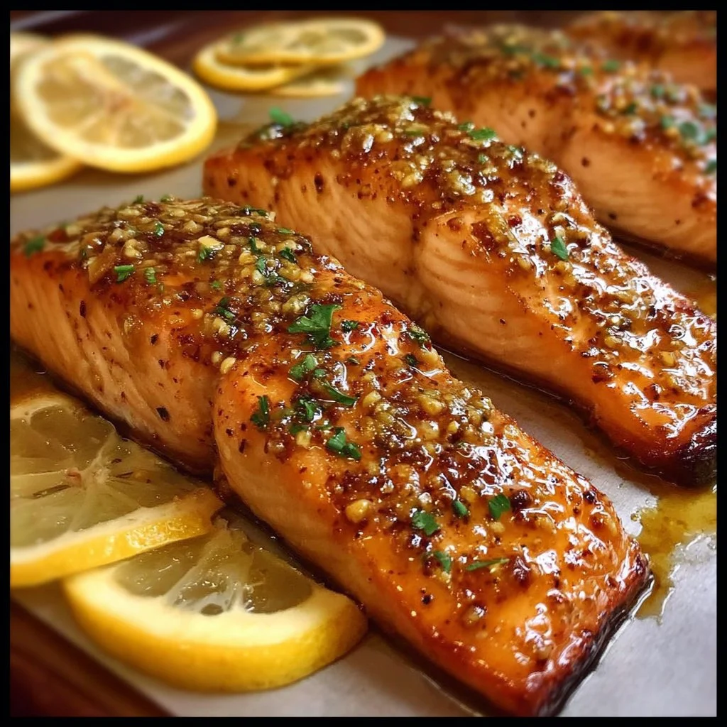 Delicious Maple Dijon Glazed Baked Salmon on a plate