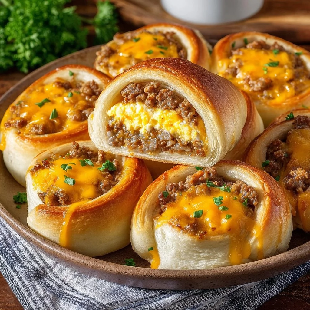 Delicious soft and savory breakfast rolls on a wooden table