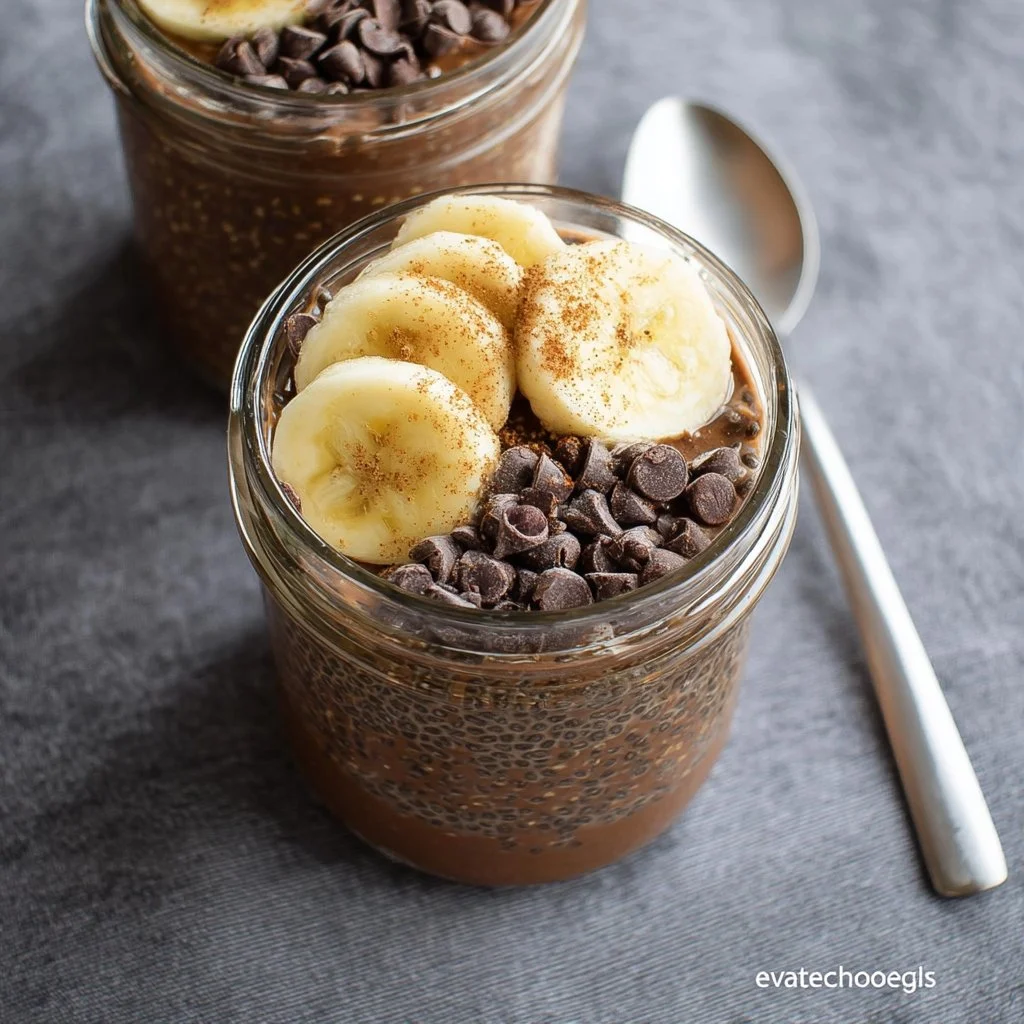 Delicious Chocolate Chia Pudding in a bowl, topped with fresh fruits