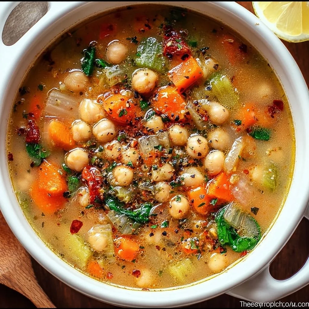 Delicious bowl of 20-minute chickpea and white bean soup with herbs