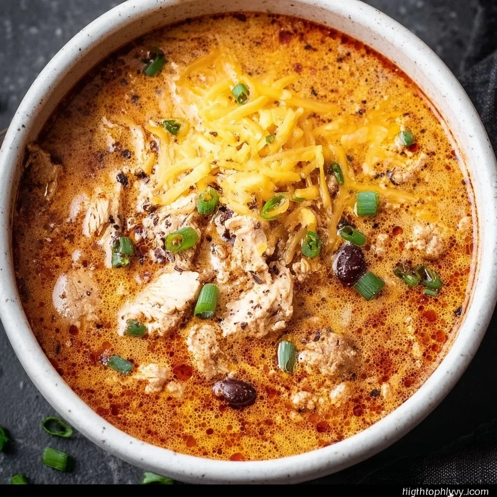 Bowl of low carb chili with high protein content, garnished and ready to serve