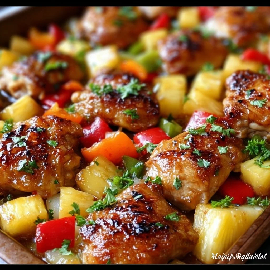 Delicious Hawaiian chicken sheet pan meal ready in 30 minutes