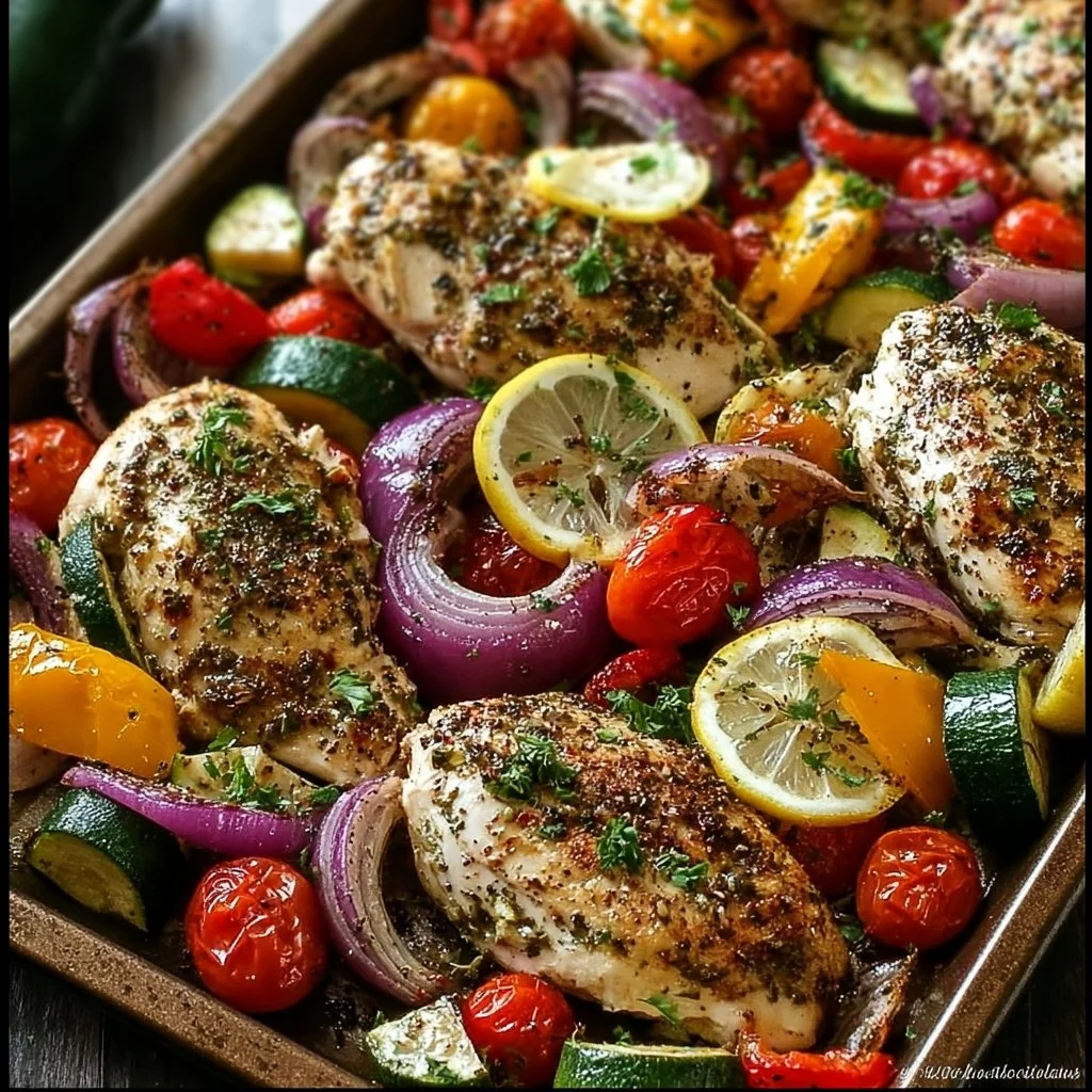 Sheet pan Greek chicken with vegetables ready in 30 minutes