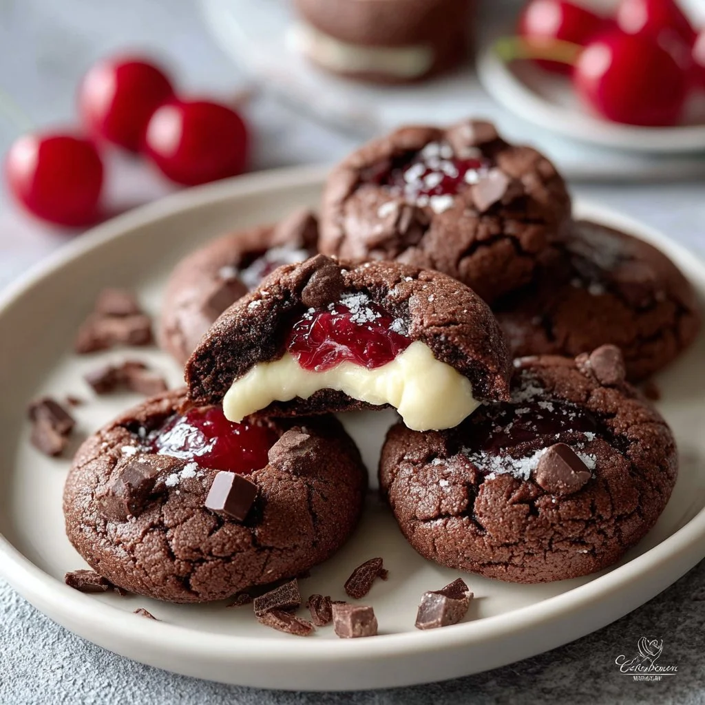 Delicious Black Forest Cherry Cookies with chocolate and cherry topping