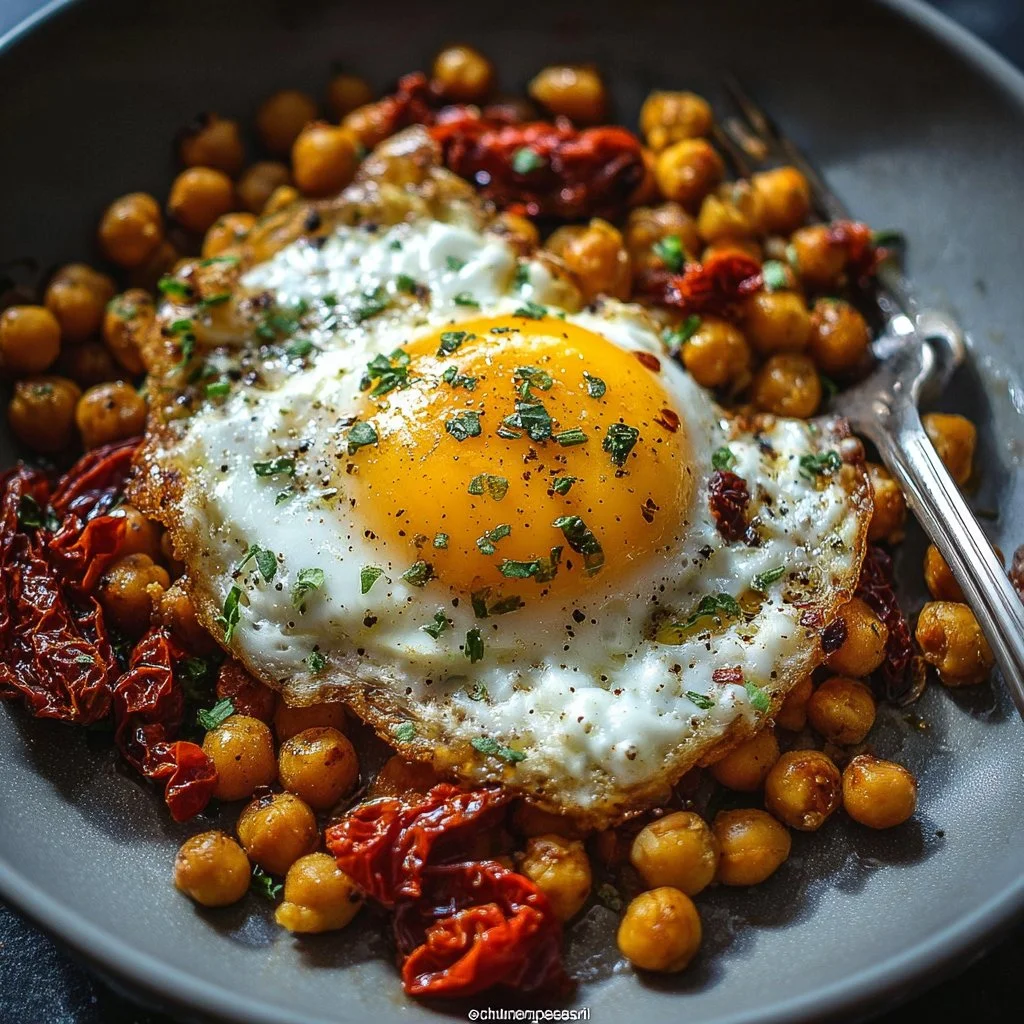 Chickpea fried eggs served on a plate with herbs and spices