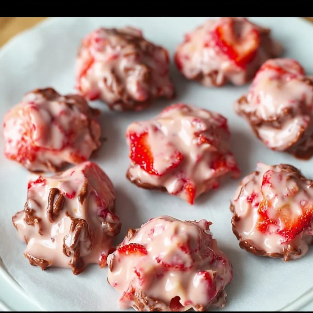 Chocolate Strawberry Yogurt Clusters with fresh strawberries and creamy yogurt