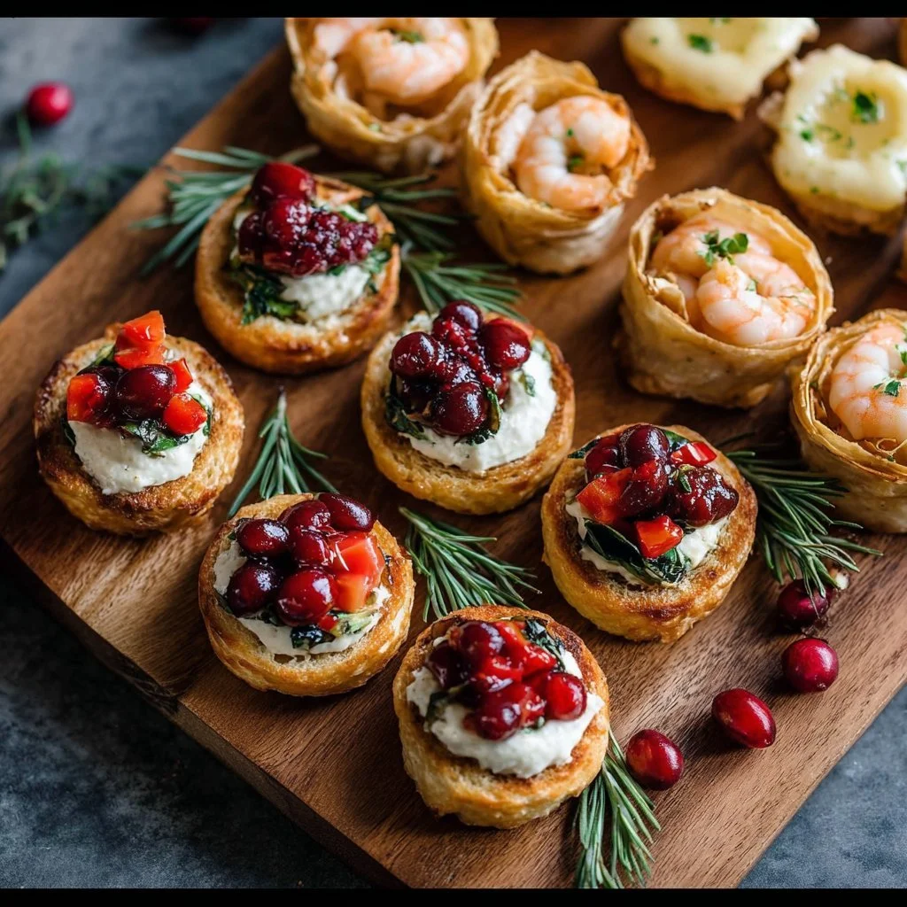A platter of festive Christmas finger food appetizers for holiday celebrations.