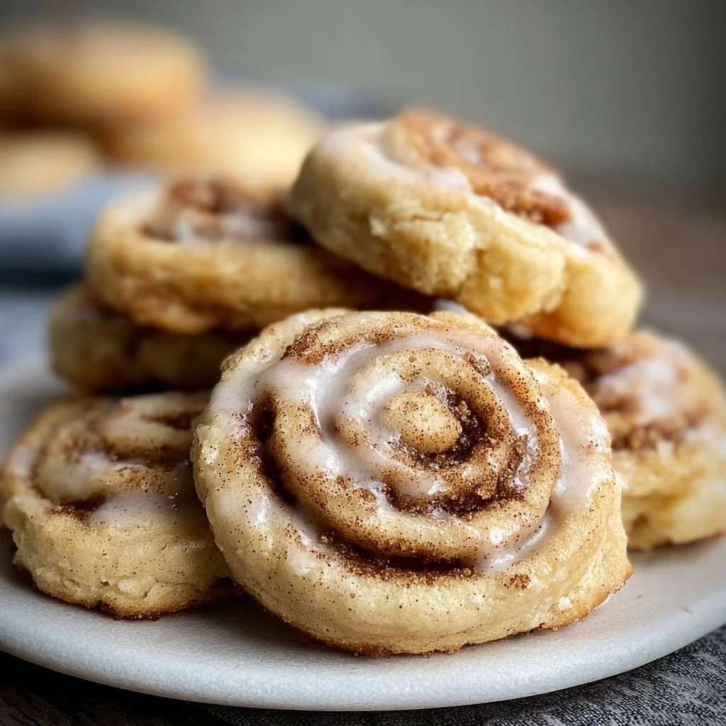 Delicious cinnamon roll cookies with icing on top, freshly baked and irresistible.