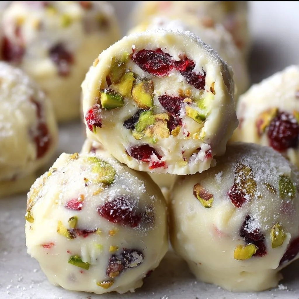 Delicious Cranberry Pistachio Truffles on a decorative plate
