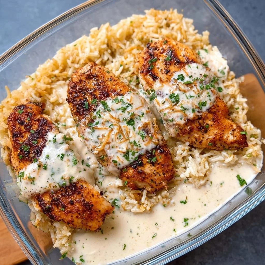 Creamy Cajun chicken served over rice in a delicious bowl