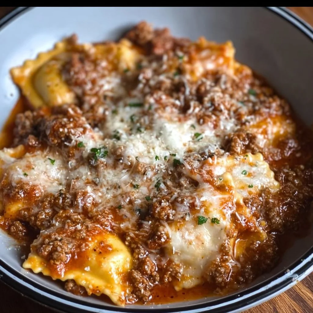 Delicious Crockpot Ravioli Lasagna ready to serve