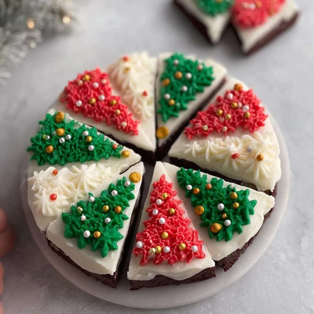 Delicious frosted Christmas brownies decorated for the holiday season