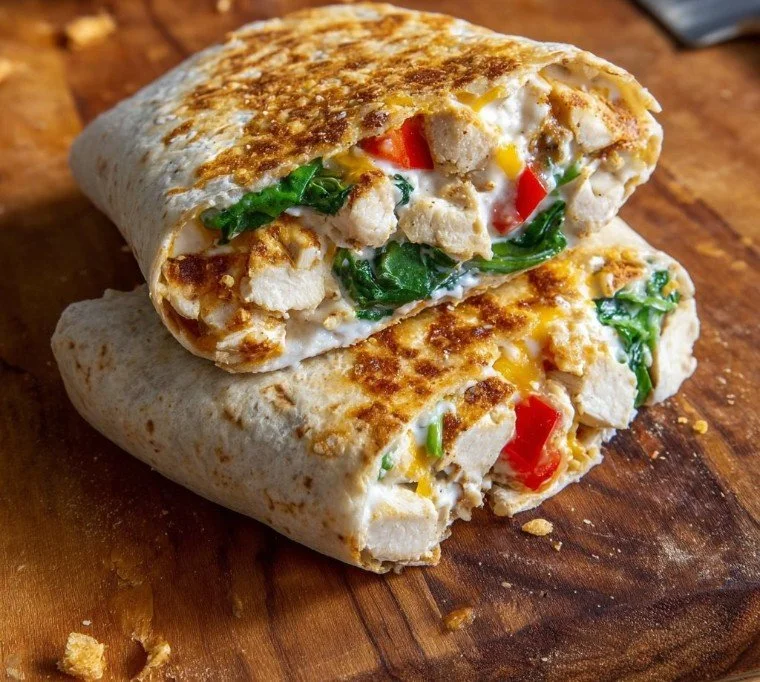 High Protein Chicken Crunch Wrap Supreme with fresh ingredients