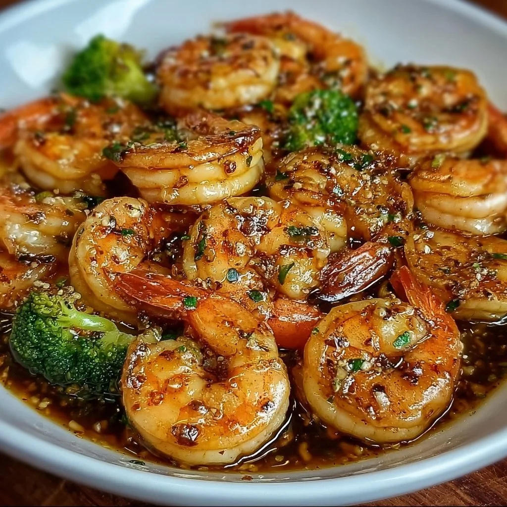High-Protein Honey Garlic Shrimp served on a plate with vegetables
