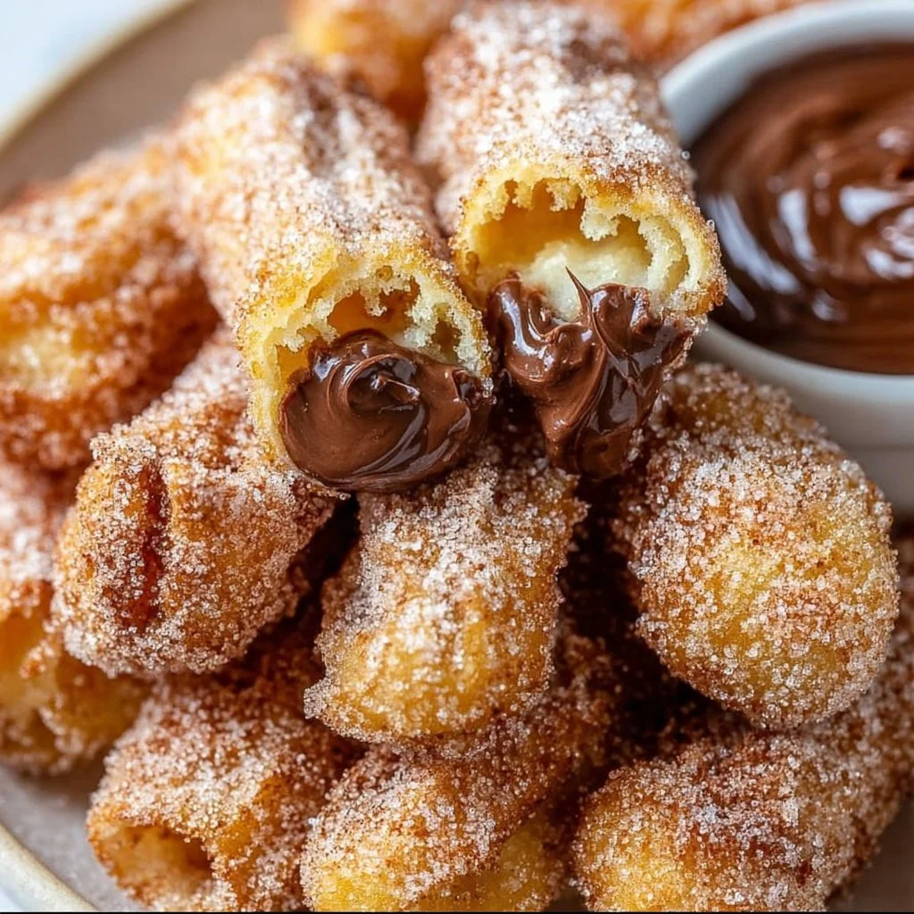Delicious homemade churro bites served with Nutella for dipping