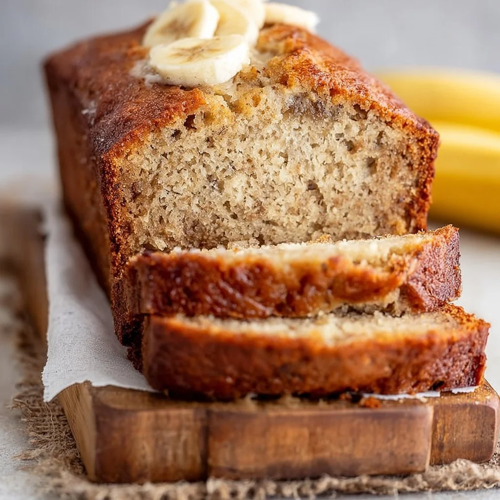 Deliciously moist banana bread with ripe bananas and nuts