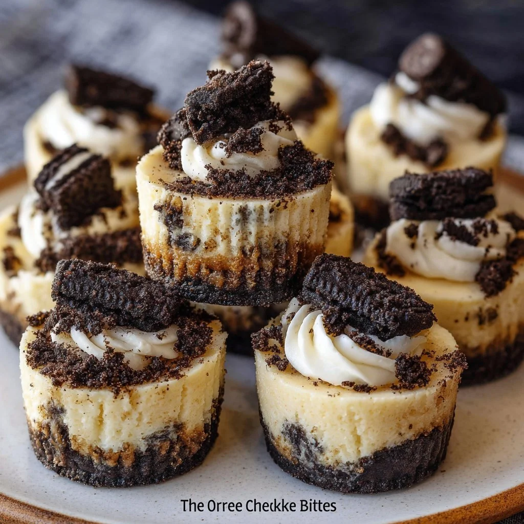 Oreo Cheesecake Bites with a creamy filling and crushed Oreos on top