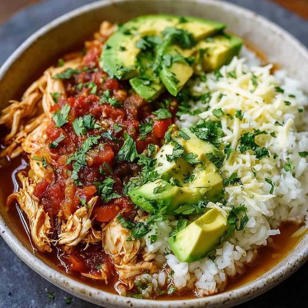 Delicious slow cooker chicken burrito bowl with fresh ingredients