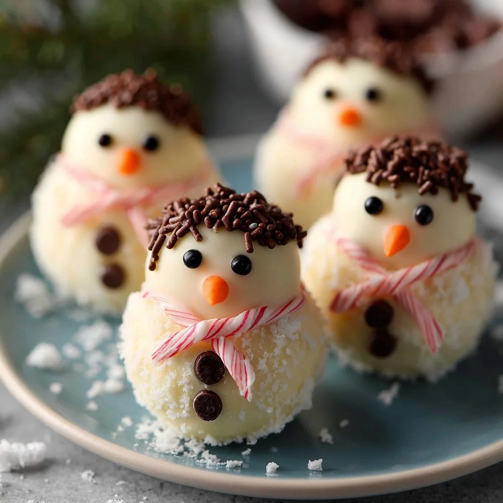 Delicious Snowmen Truffles decorated for the holiday season