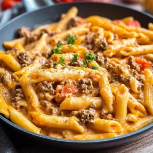 Creamy beef pasta dish made with ground beef for a quick weeknight meal.