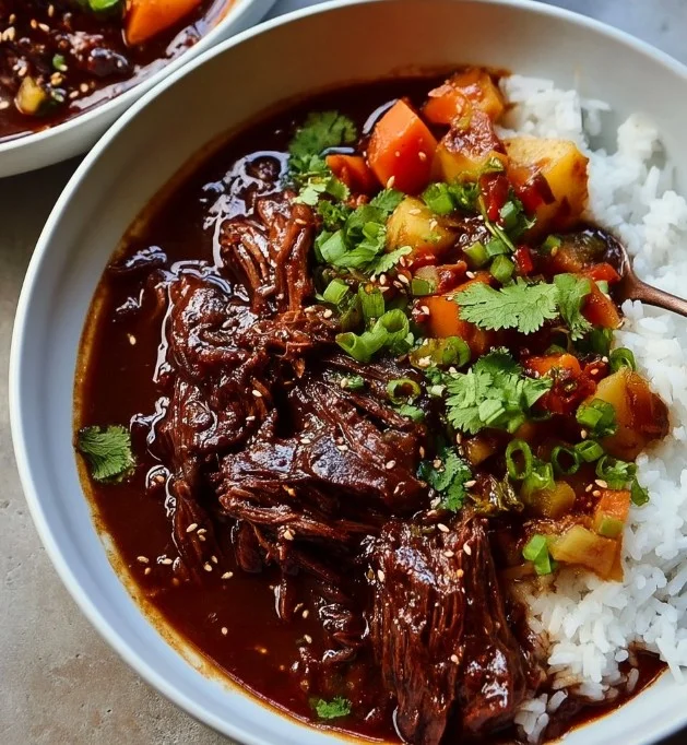 Korean style pot roast with healthy ingredients served in a bowl