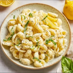 Lemon Ricotta Pasta served in a bowl, garnished with fresh herbs