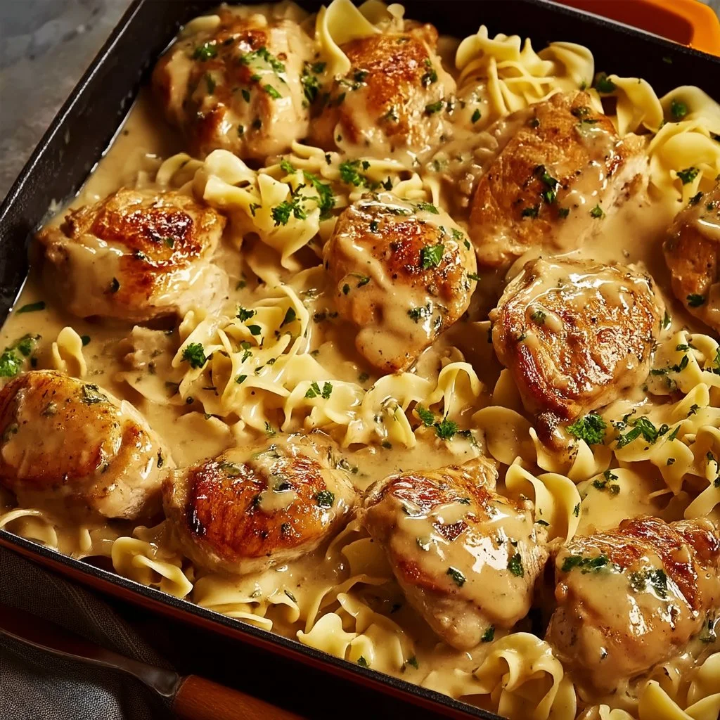One-Pan Chicken & Buttered Noodles, a delicious dinner recipe with chicken and noodles