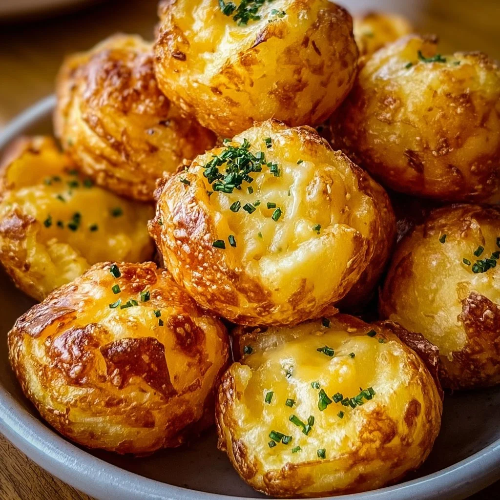 Crispy cheesy mashed potato puffs served as appetizers