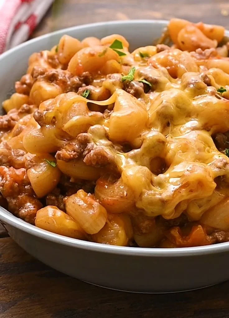 Delicious One-Pot American Goulash served in a bowl for family dinner