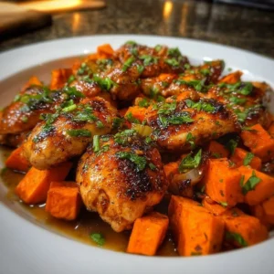 Savory honey garlic chicken served with vegetables on a plate