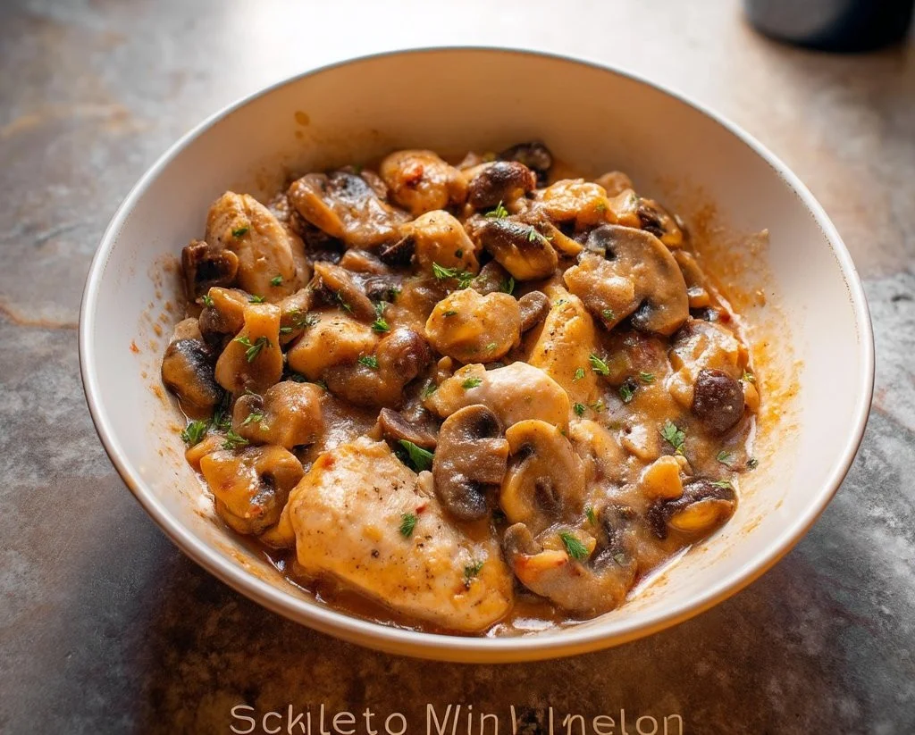 Delicious 30-minute mushroom wine chicken served on a plate