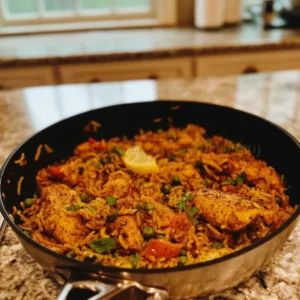 35-Minute Mediterranean Chicken served with rice and veggies