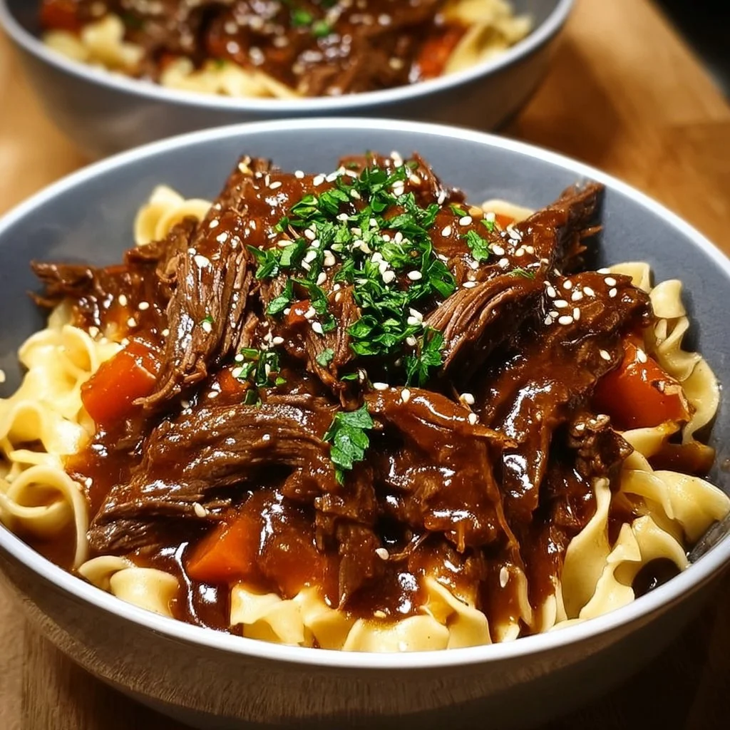 One-Pot Korean Beef Noodles with vegetables and spices for a hearty dish