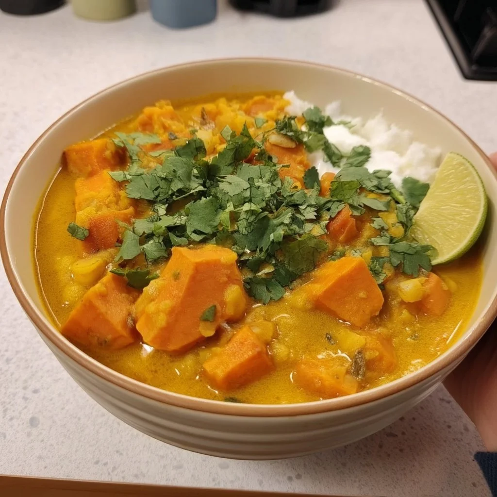 Delicious one-pot sweet potato curry with vibrant vegetables and spices