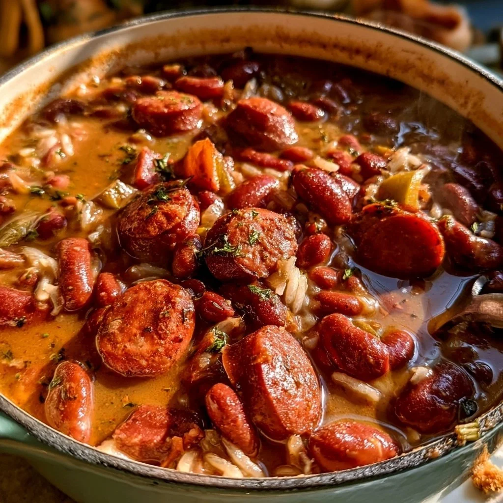 Protein-rich Louisiana Red Beans and Rice with Andouille Sausage dish