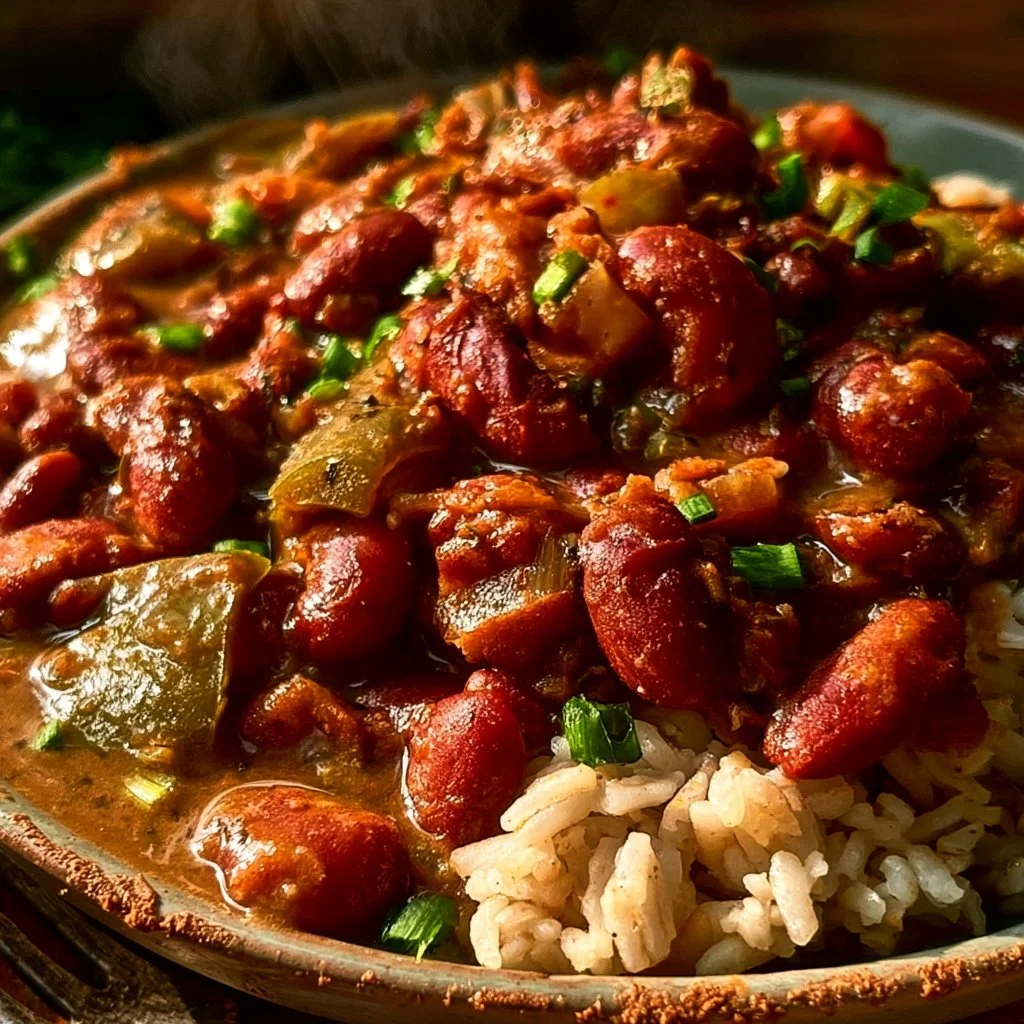A delicious bowl of Vegan Red Beans and Rice loaded with fiber and flavor