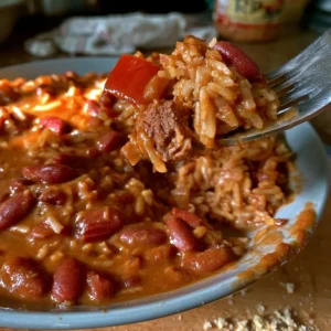 Vegan Red Beans and Rice dish in a pot, healthy and fiber-rich meal